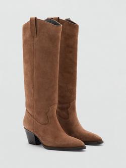 Mango Lorrain Suede Knee High Boots, Medium Brown - view 2, Medium Brown