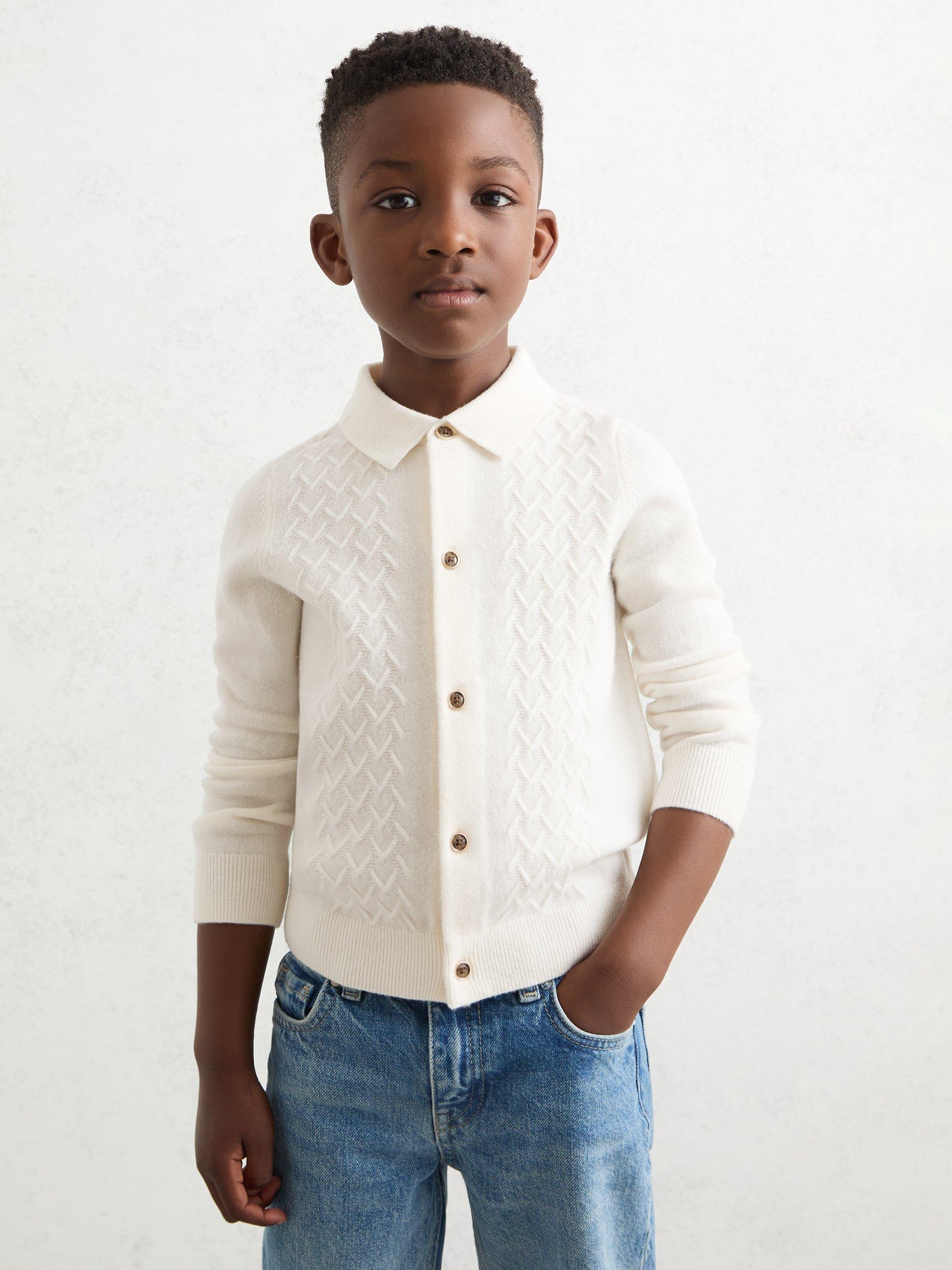 Product image 1 of 4, which shows Reiss Kids' Gideon Wool Cardigan, Off White, 3-4 years