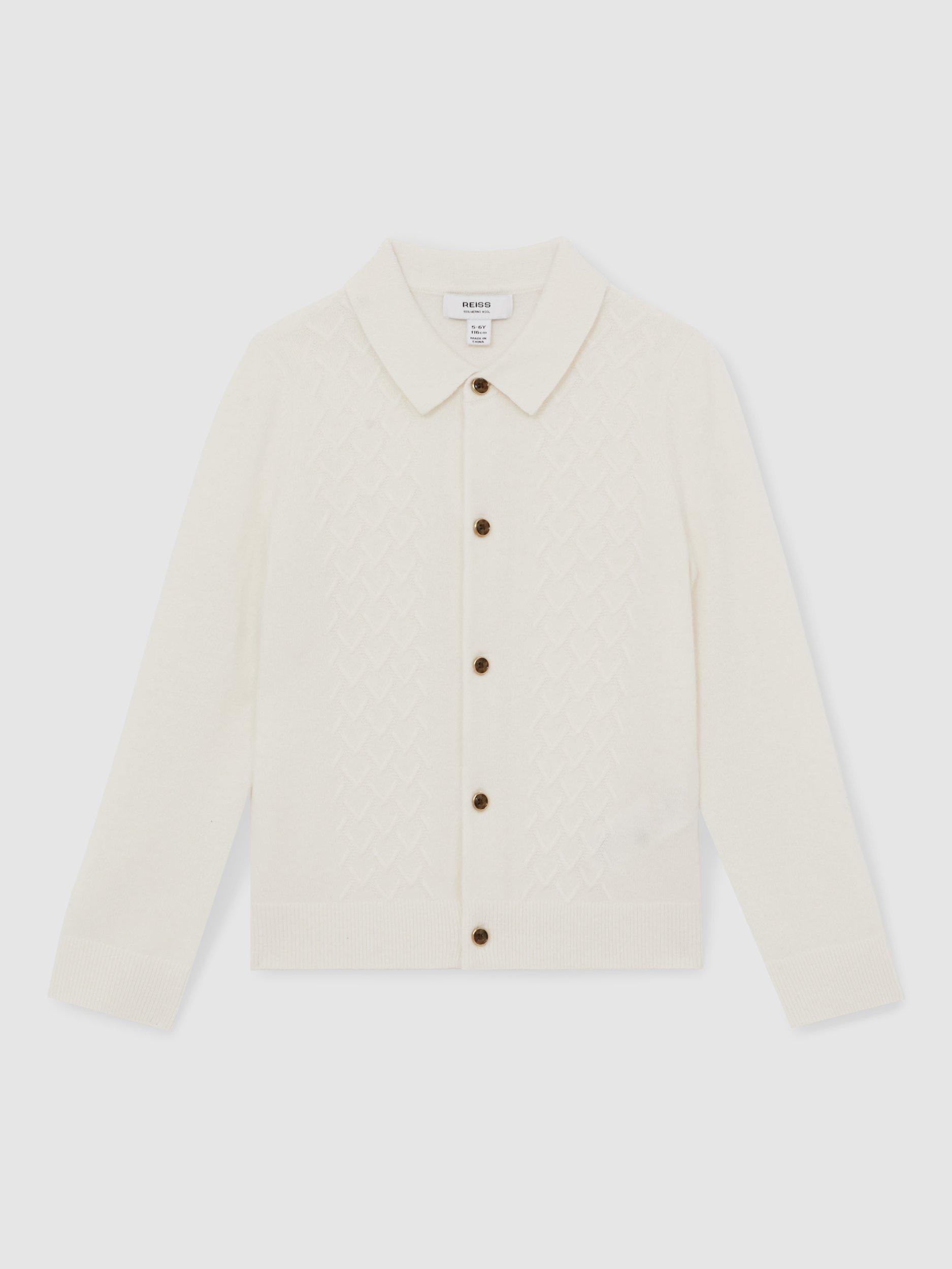 Product image 2 of 4, which shows Reiss Kids' Gideon Wool Cardigan, Off White, 3-4 years