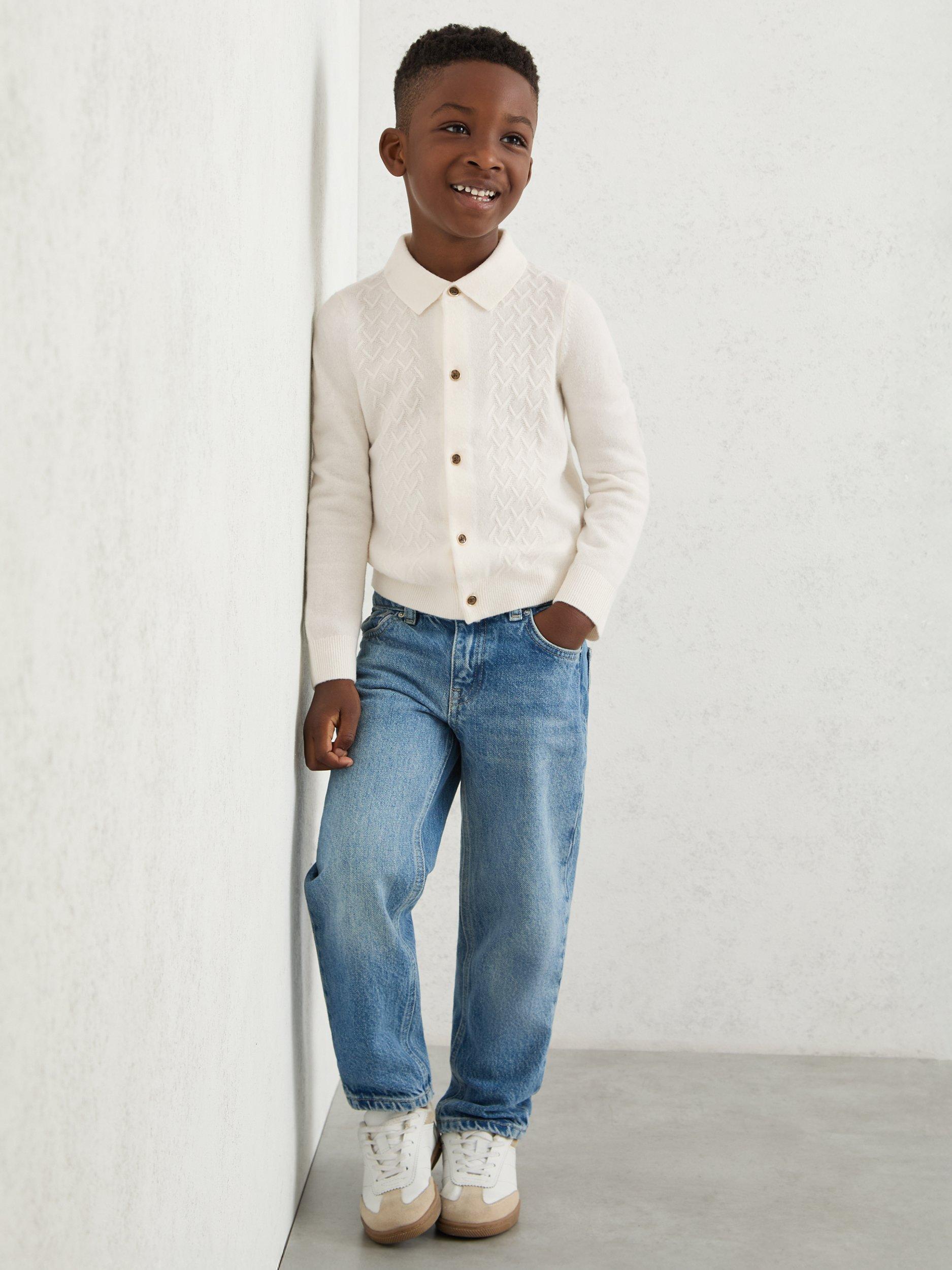 Product image 3 of 4, which shows Reiss Kids' Gideon Wool Cardigan, Off White, 3-4 years