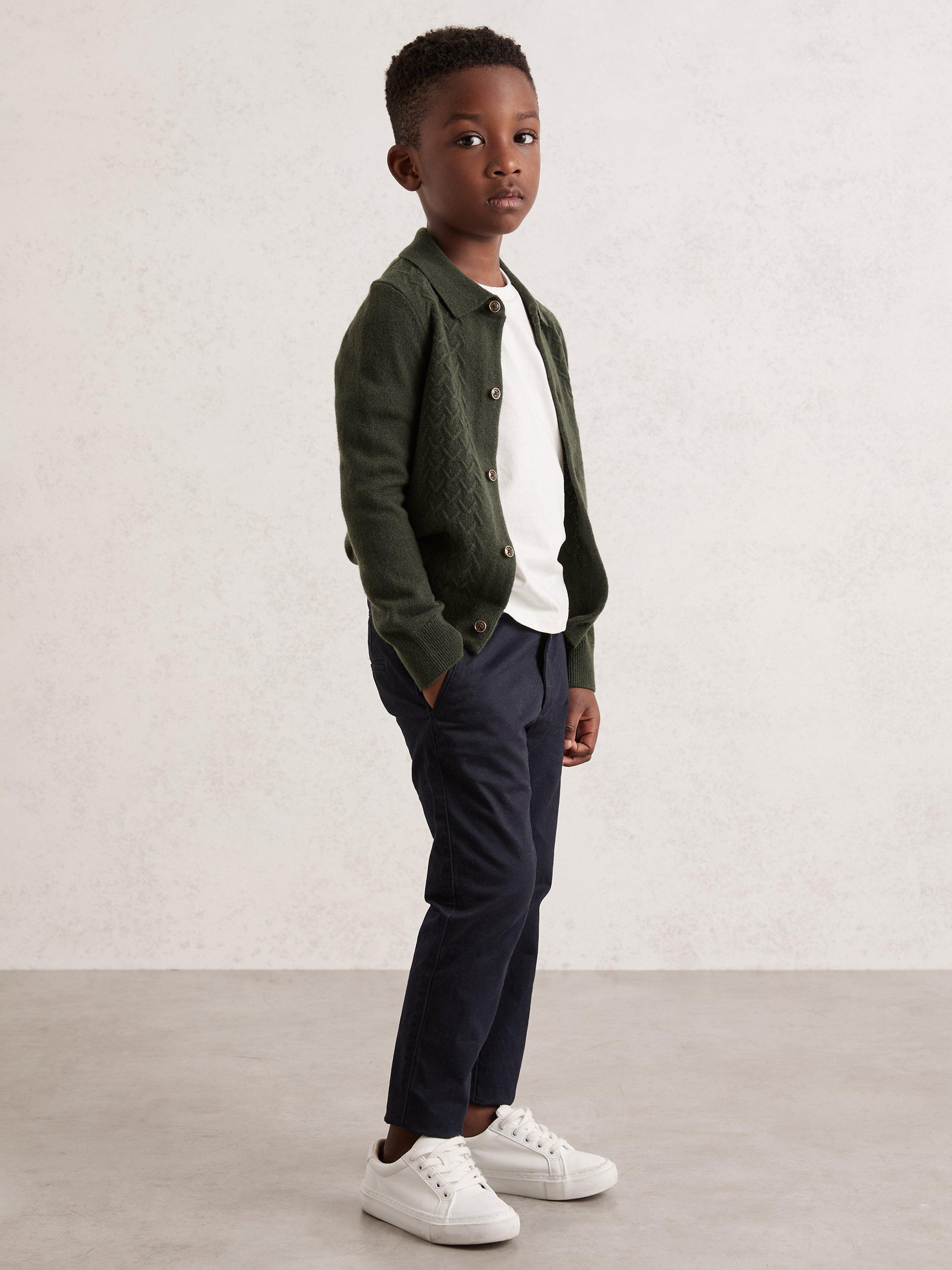 Product image 1 of 4, which shows Reiss Kids' Gideon Wool Cardigan, Forest Green, 3-4 years