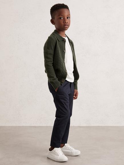 Reiss Kids' Gideon Wool Cardigan, Forest Green