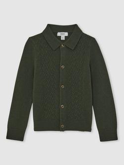 Reiss Kids' Gideon Wool Cardigan - view 2, Forest Green