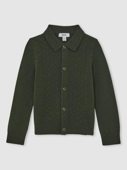 Reiss Kids' Gideon Wool Cardigan - view 2, Forest Green