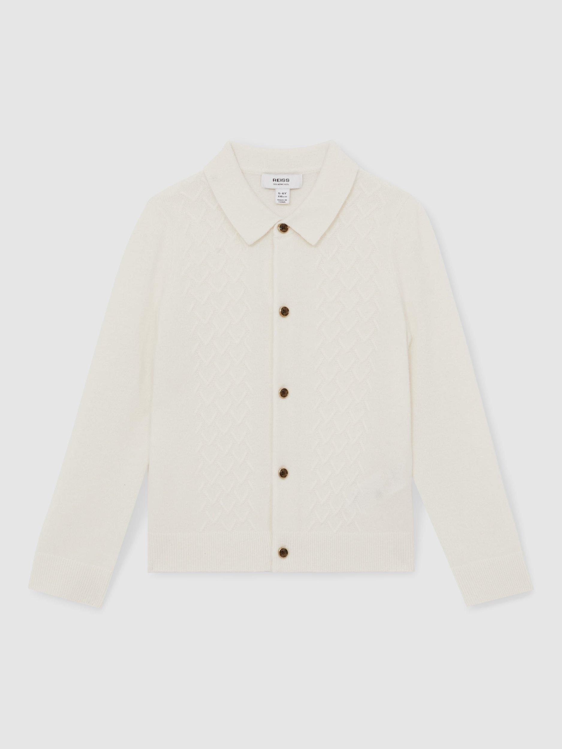 Product image 1 of 4, which shows Reiss Kids' Gideon Wool Cardigan, Off White, 9-10 years