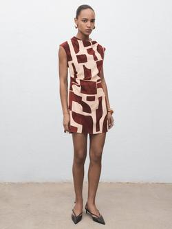 Mango Carlota Abstract Mini Dress, Light Beige - view 2, Light Beige