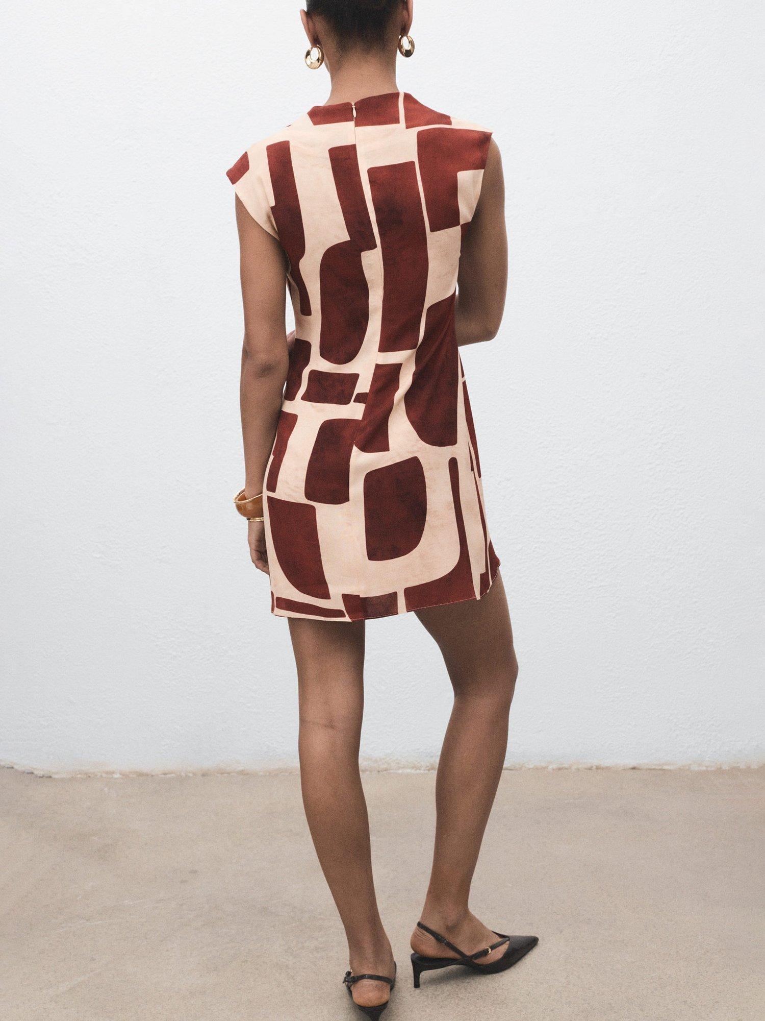 Product image 4 of 7, which shows Mango Carlota Abstract Mini Dress, Light Beige, 8