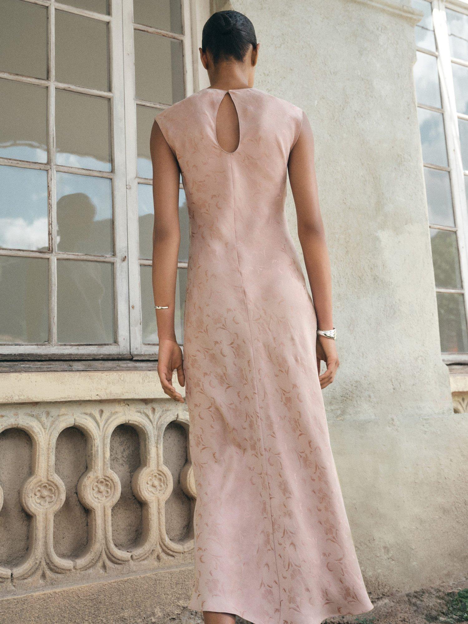strapless open back dress Jessie Pink Cowl Neck Satin Slip Dress w/ Open Back