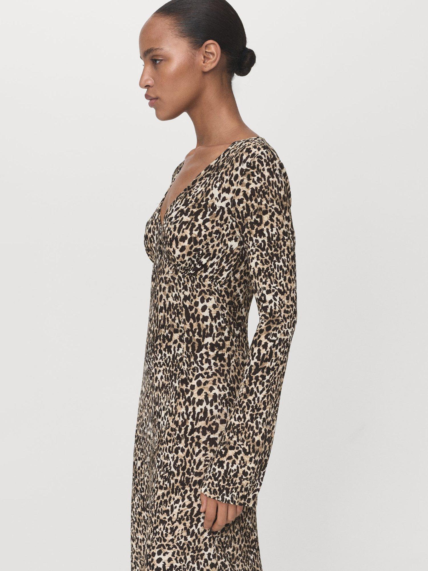 Product image 1 of 8, which shows Mango Pome Animal Print Dress, Black/Multi, 10