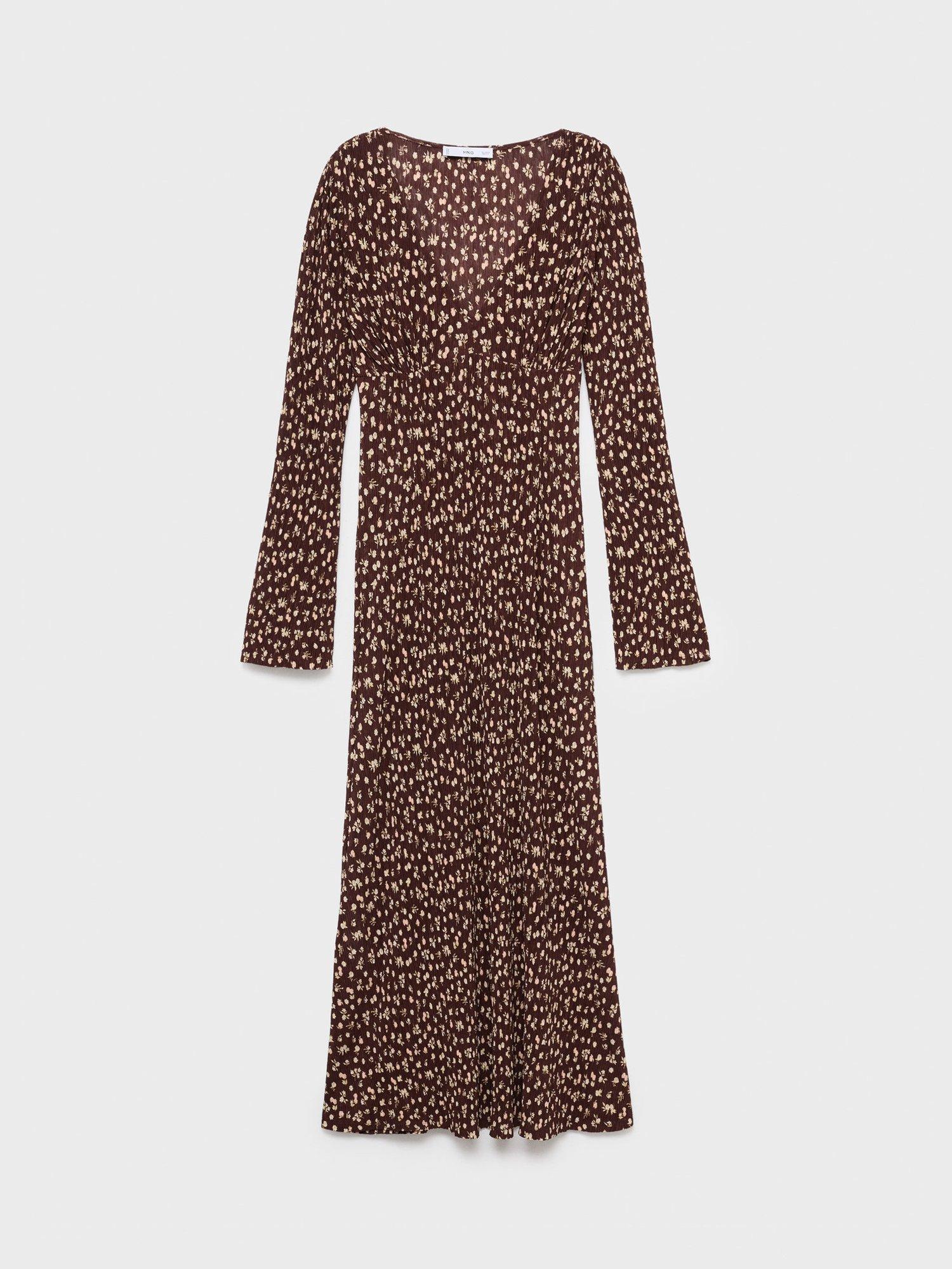 Product image 3 of 8, which shows Mango Pome Floral Midi Dress, Brown, 10