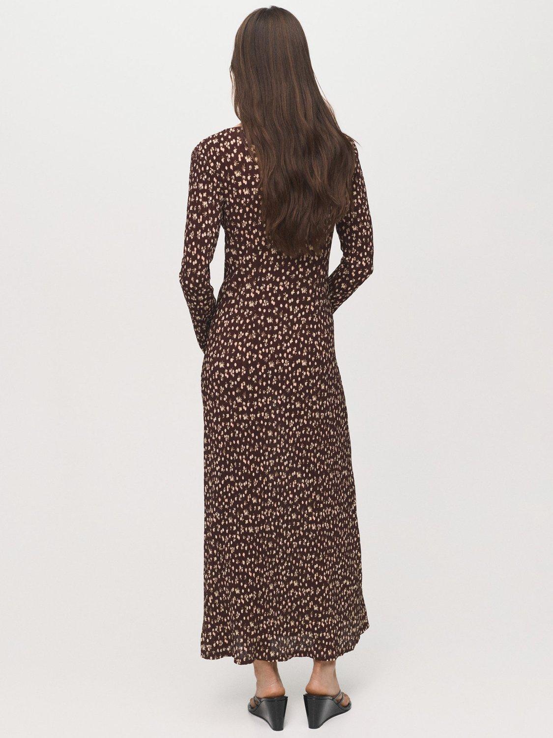 Product image 4 of 8, which shows Mango Pome Floral Midi Dress, Brown, 10
