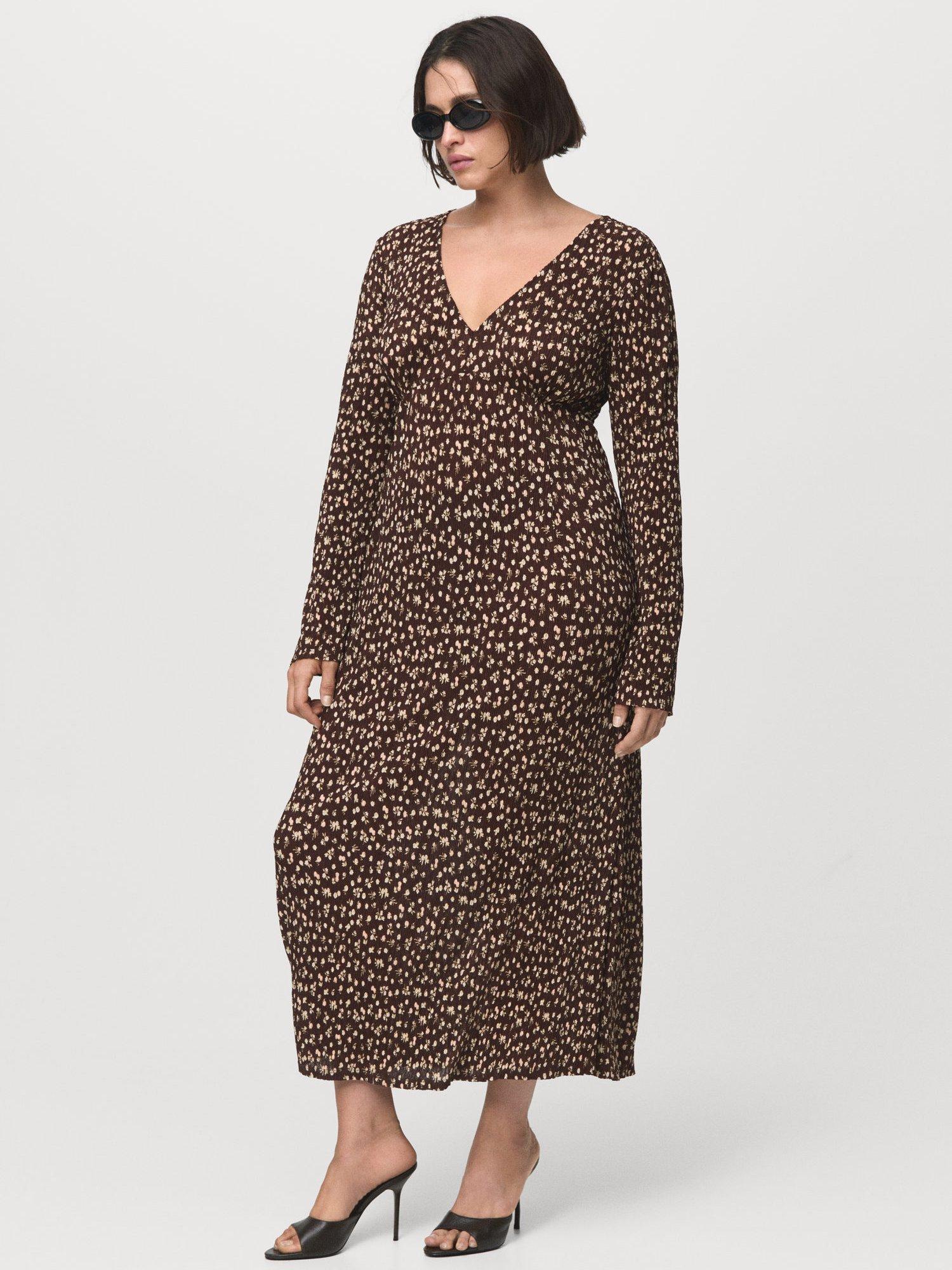 Product image 7 of 8, which shows Mango Pome Floral Midi Dress, Brown, 10