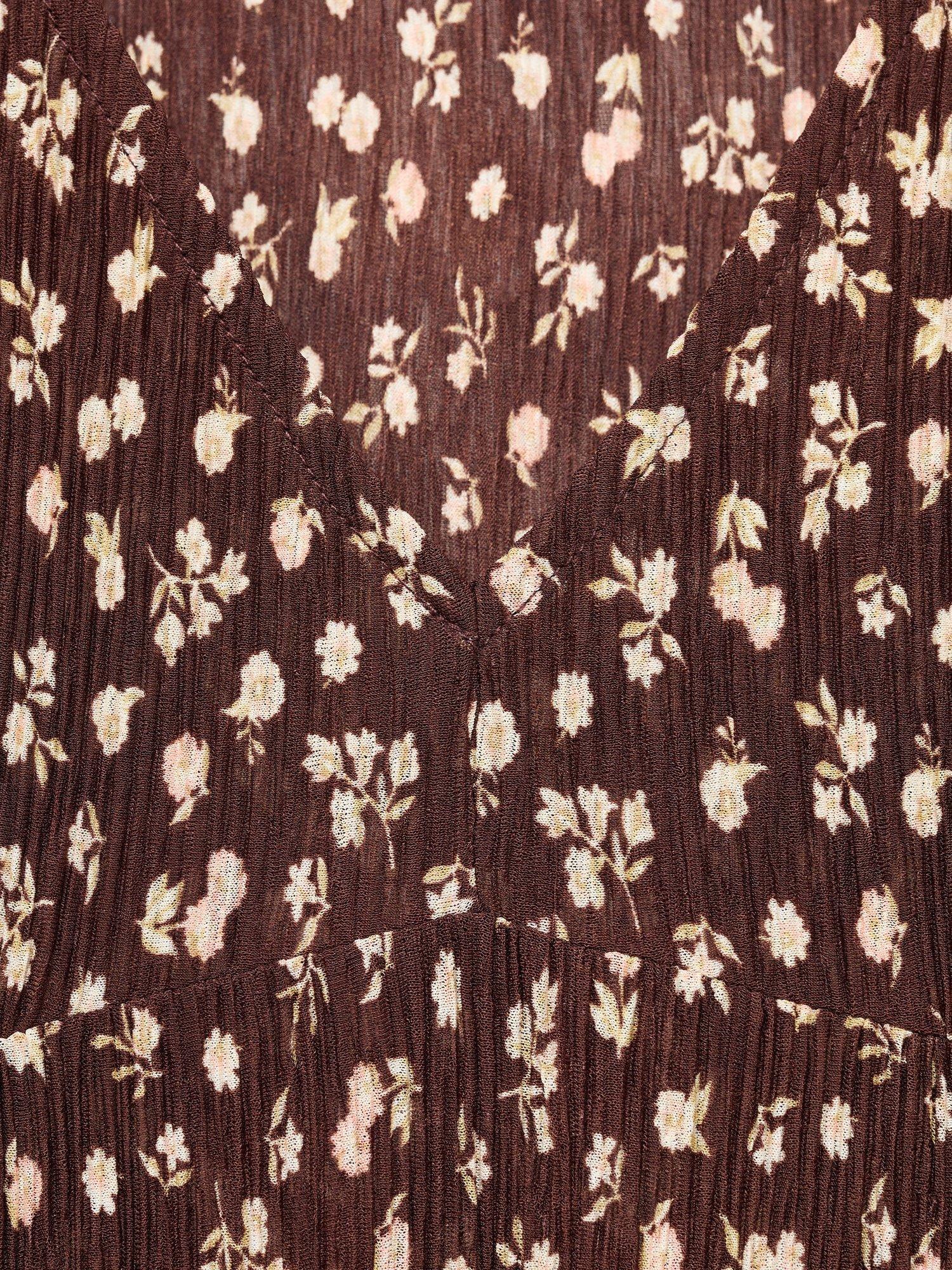 Product image 8 of 8, which shows Mango Pome Floral Midi Dress, Brown, 10