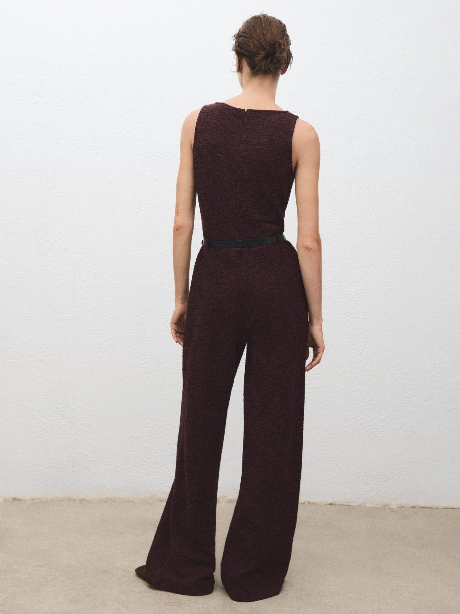 Product image 4 of 8, which shows Mango Beltino Jacquard Jumpsuit, Dark Red, M