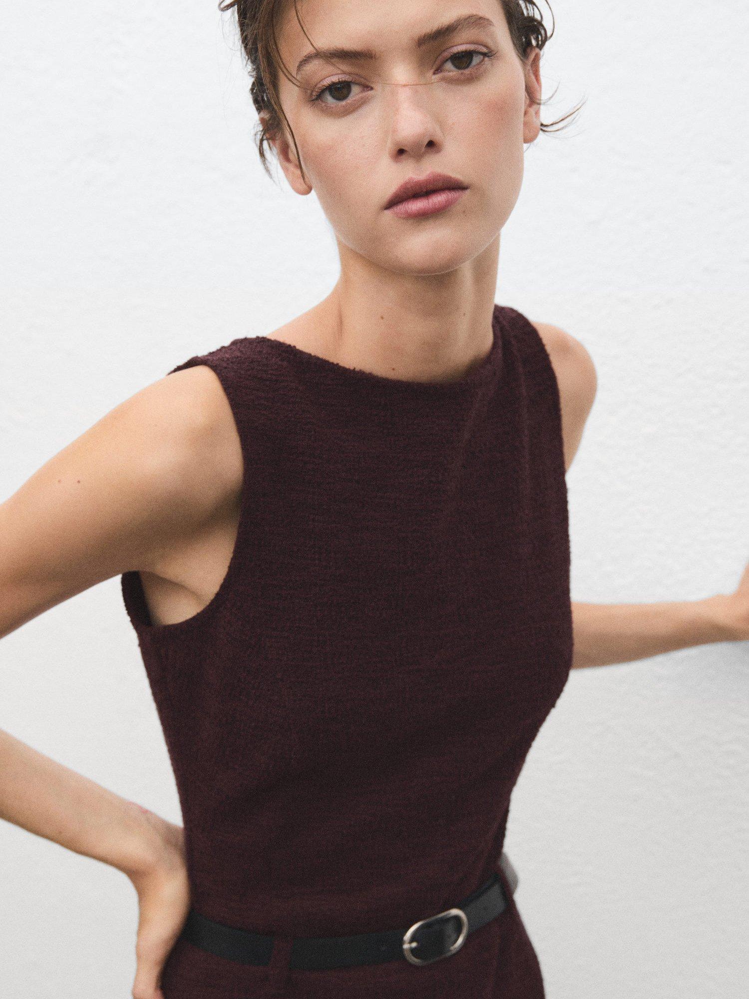 Product image 6 of 8, which shows Mango Beltino Jacquard Jumpsuit, Dark Red, M