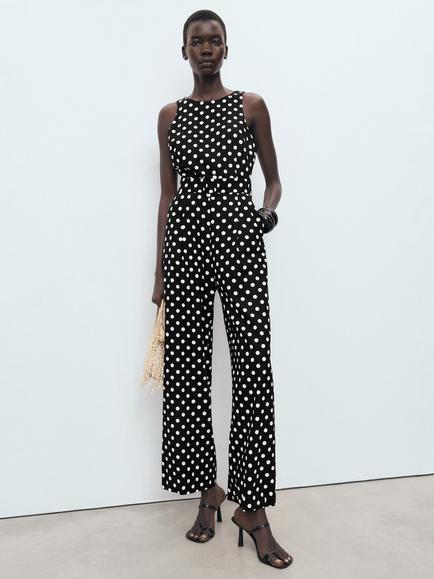 Mango Romeo Polka Dot Jumpsuit, Black - view 2, Black