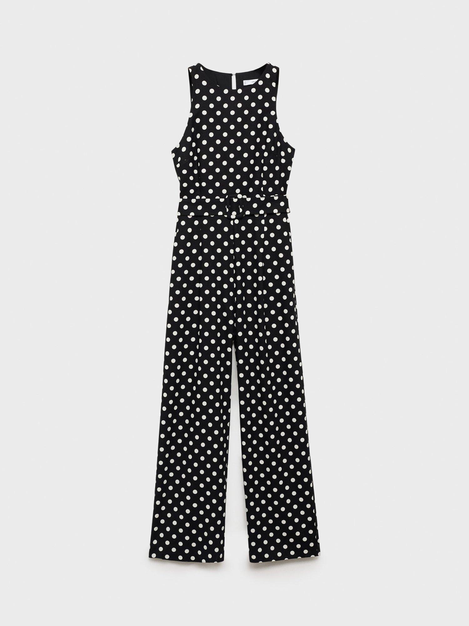 Product image 3 of 8, which shows Mango Romeo Polka Dot Jumpsuit, Black, XS