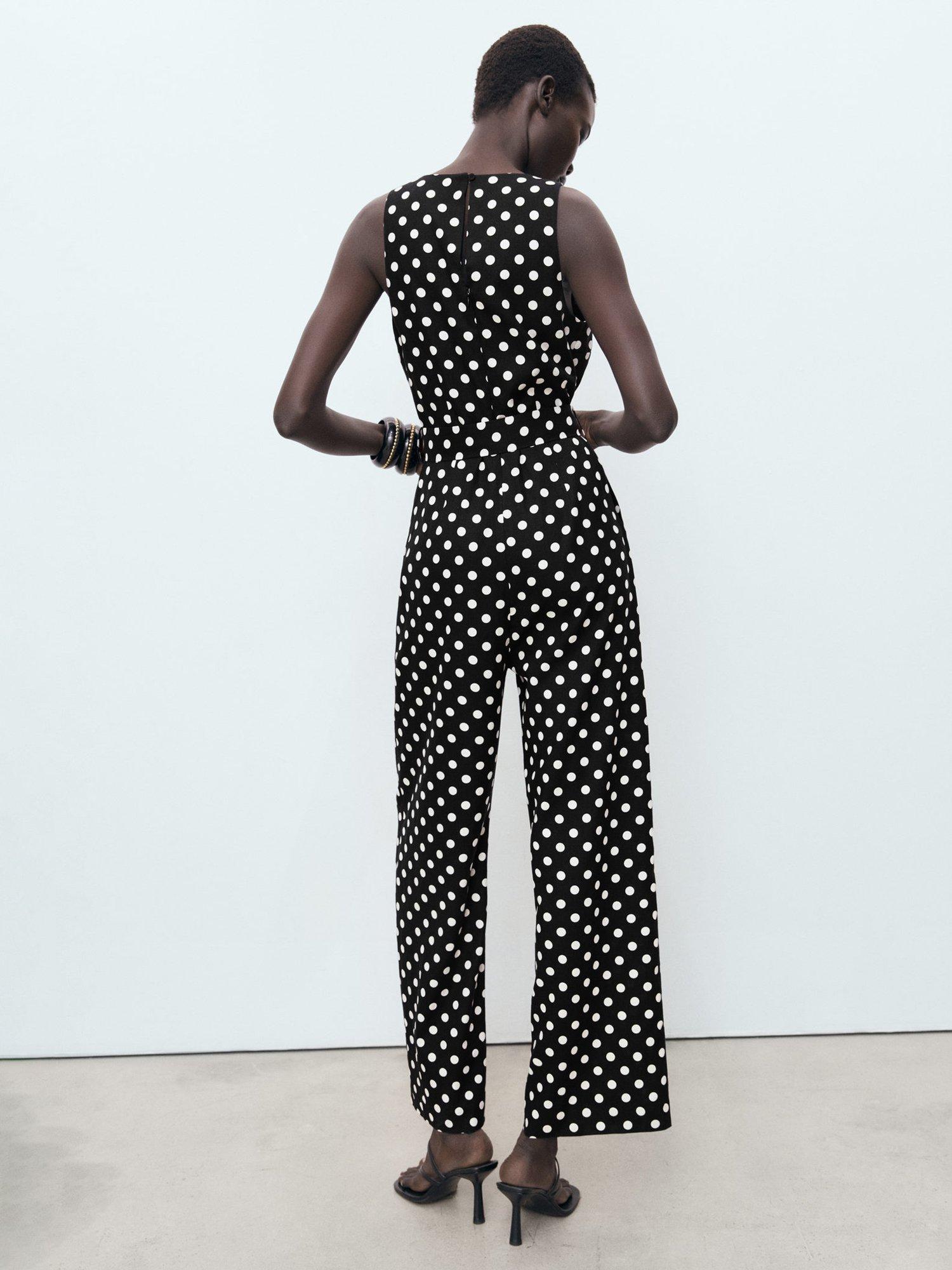 Product image 4 of 8, which shows Mango Romeo Polka Dot Jumpsuit, Black, XS