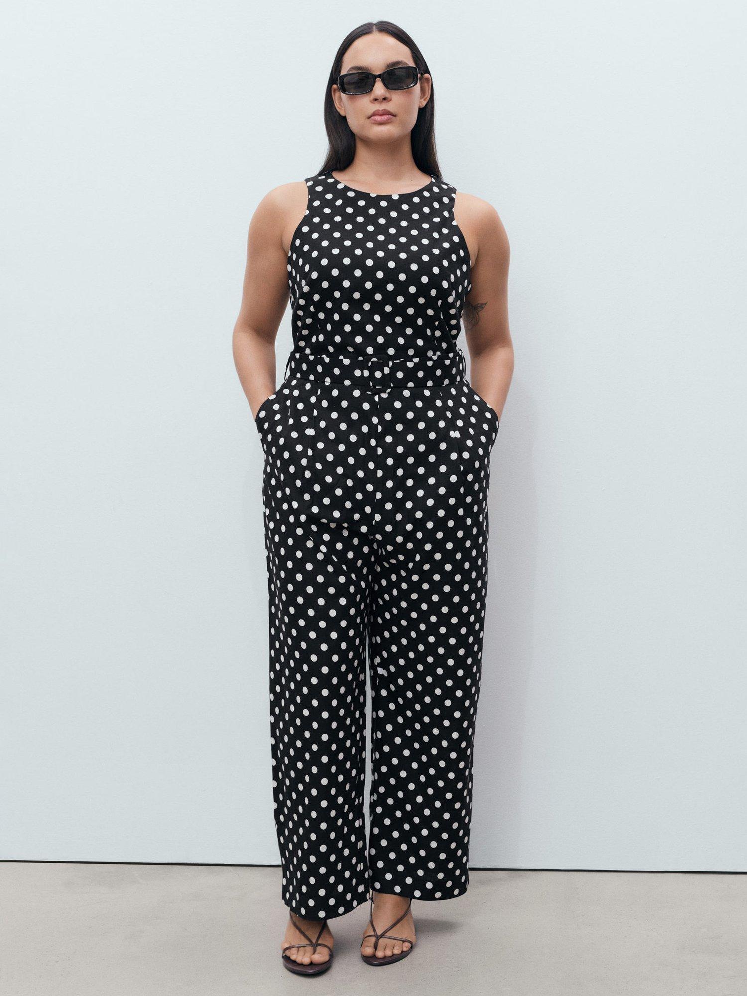 Product image 7 of 8, which shows Mango Romeo Polka Dot Jumpsuit, Black, XS
