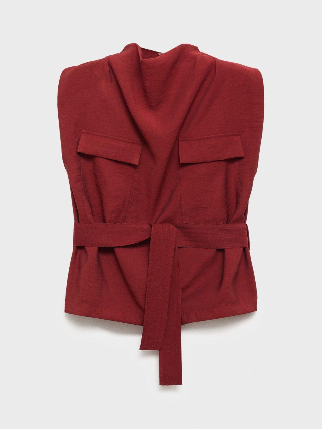 Product image 3 of 8, which shows Mango Angela Belted Top, Medium Red, 10