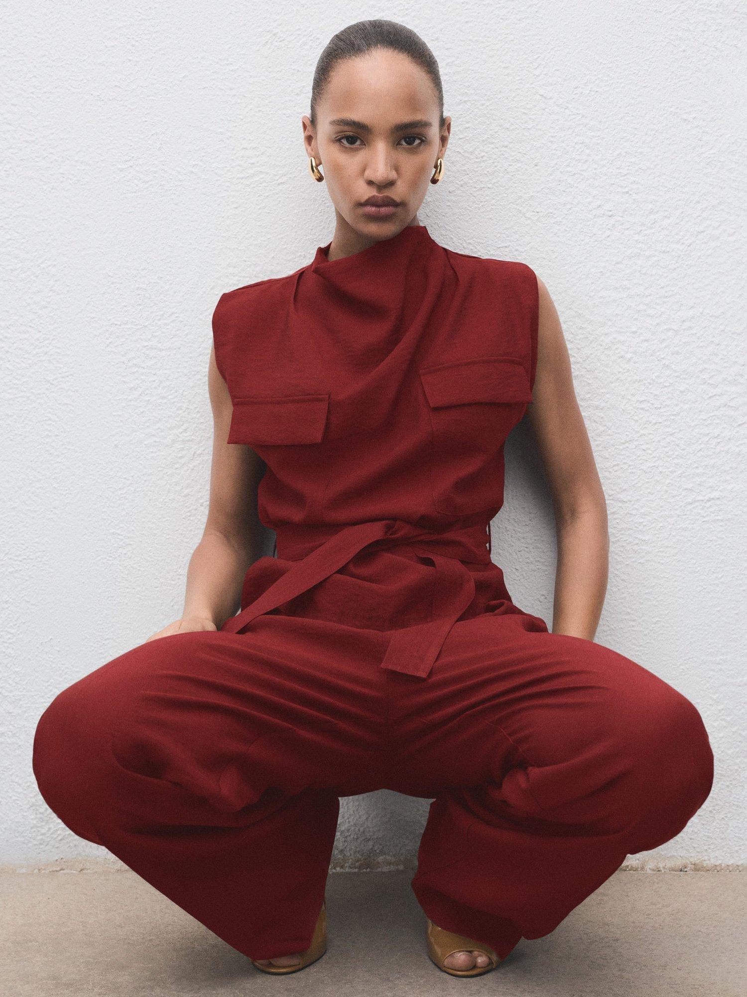 Product image 7 of 8, which shows Mango Angela Belted Top, Medium Red, 10