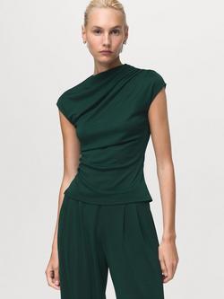 Mango Lei Drape Asymmetric Top, Dark Green, Dark Green