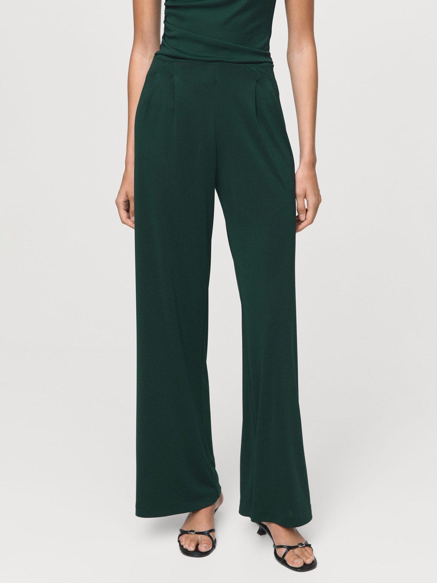 Mango Dart Palazzo Trousers, Dark Green