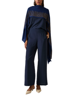 James Lakeland High Rise Wide Leg Trousers, Navy