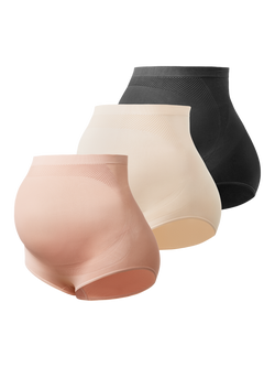 Momcozy High Waist Pregnancy Seamless Soft Belly Support Knickers, Pack of 3, Black/Pink/Almond, Black Pink Almond