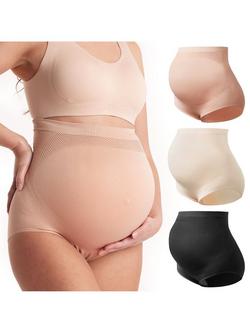 Momcozy High Waist Pregnancy Seamless Soft Belly Support Knickers, Pack of 3, Black/Pink/Almond - view 2, Black Pink Almond