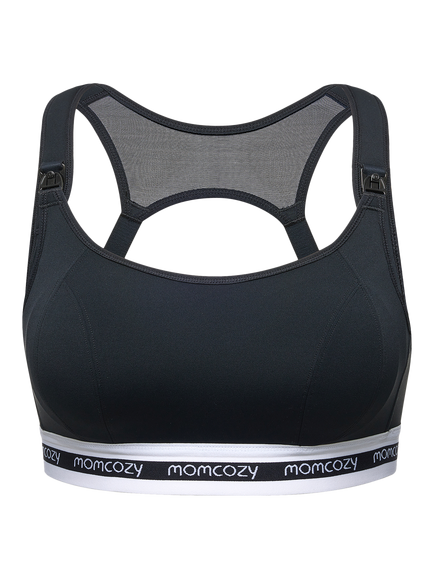 Momcozy Low Impact Sports Nursing Bra, Black, Black