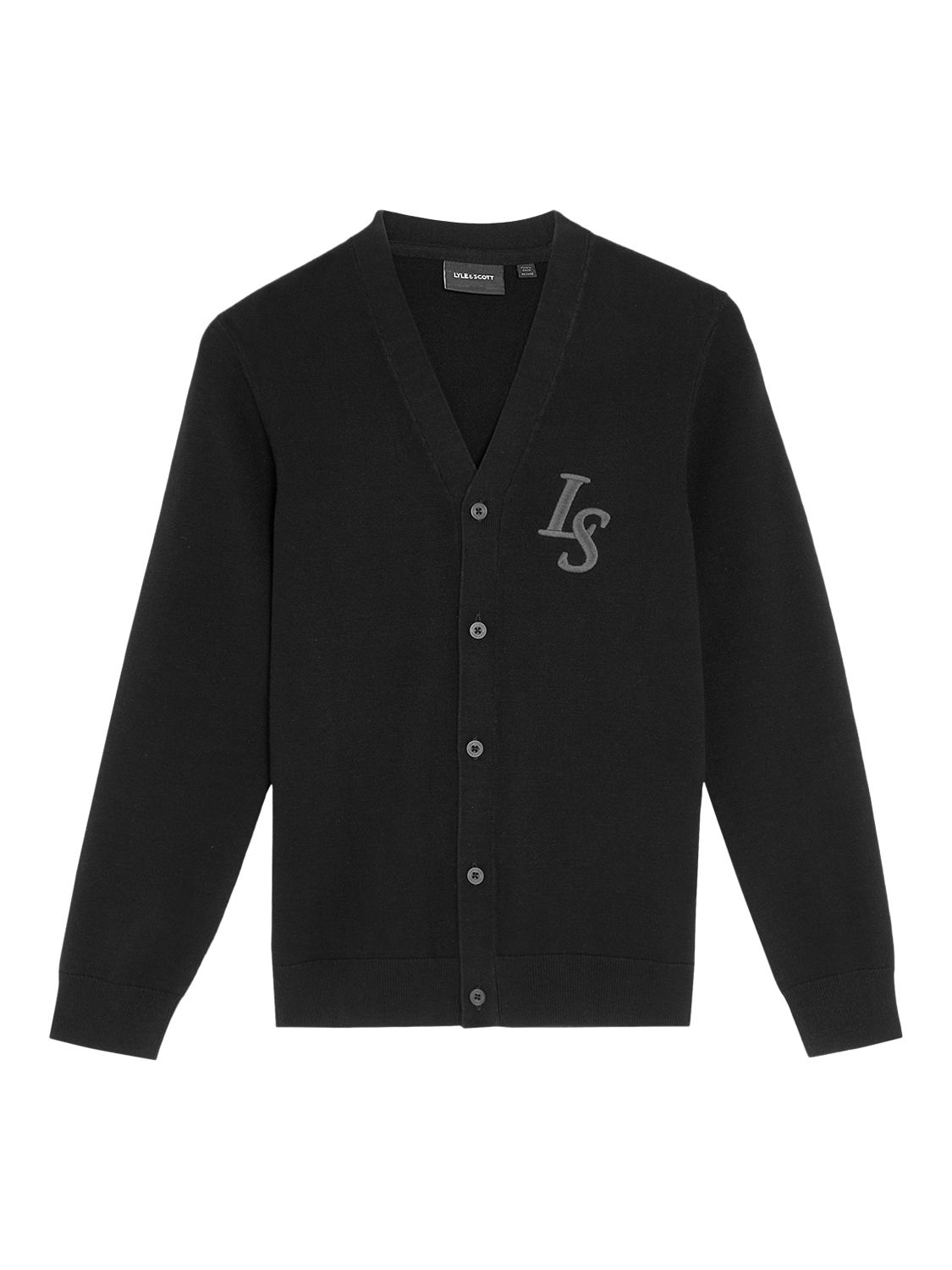 Product image 1 of 3, which shows Lyle & Scott Kids' Monogram Button Cardigan, Black, 3-4 years