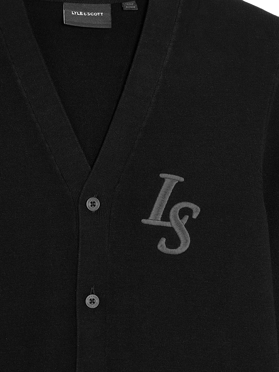 Product image 3 of 3, which shows Lyle & Scott Kids' Monogram Button Cardigan, Black, 3-4 years