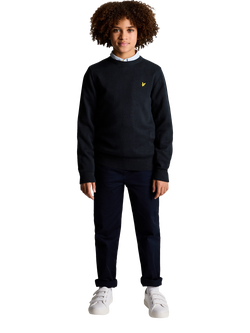 Lyle & Scott Kids' Cotton Relaxed Crew Neck Jumper, Dark Navy - view 2, Z271 Dark Navy