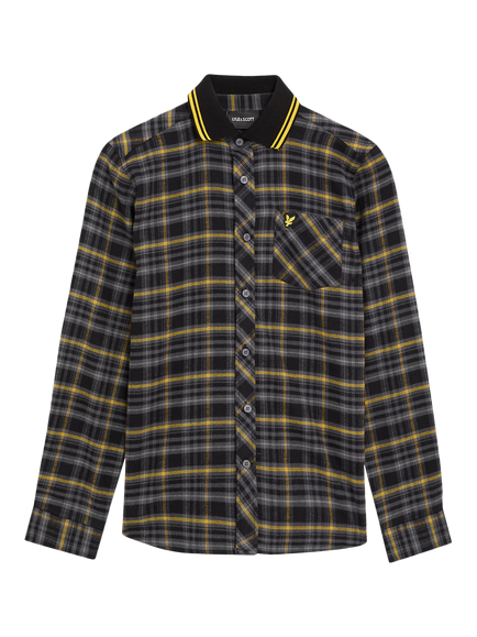 Lyle & Scott Kids' Cotton Long Sleeved Tartan Shirt, Black/Yellow, Black/Yellow