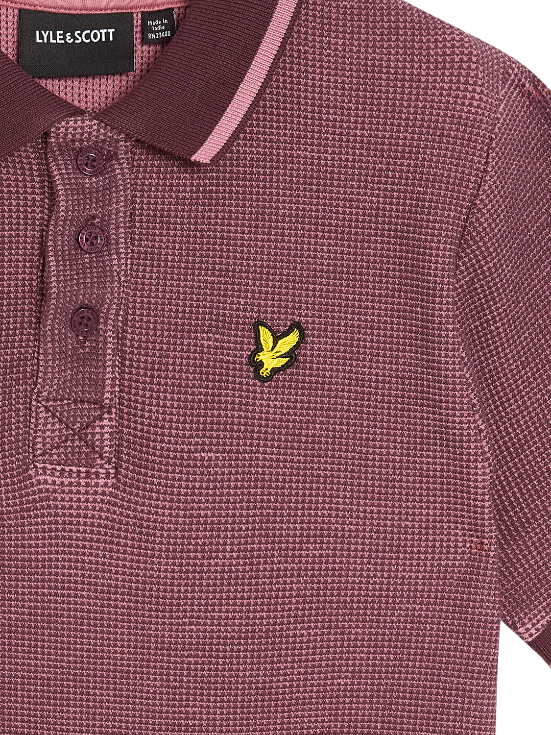 Product image 3 of 3, which shows Lyle & Scott Kids' Two Tone Waffle Polo Shirt, Maroon, 9-10 years