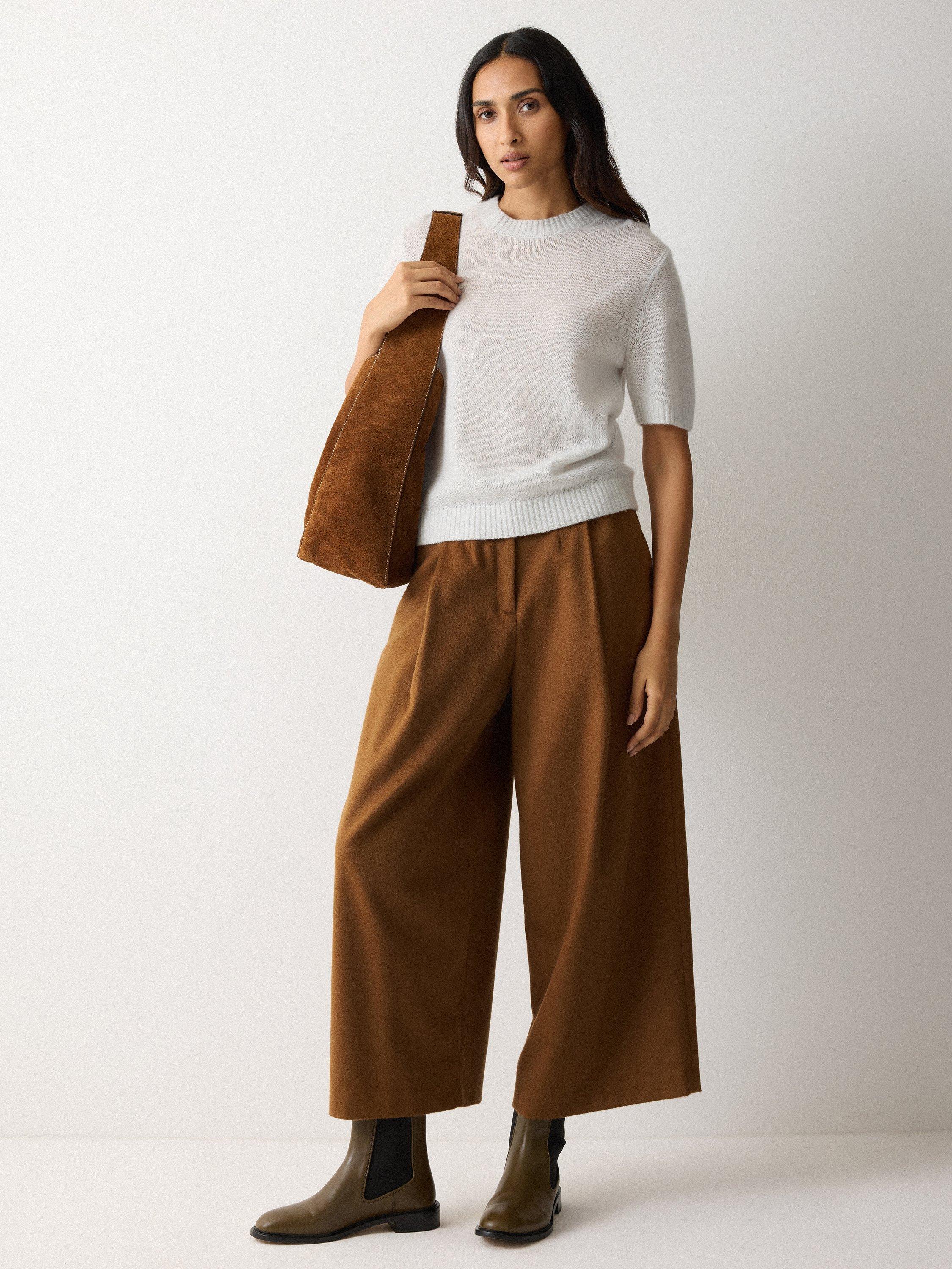 Product image 4 of 5, which shows Jigsaw High Waist Brushed Wool Rich Trousers, Brown, 14