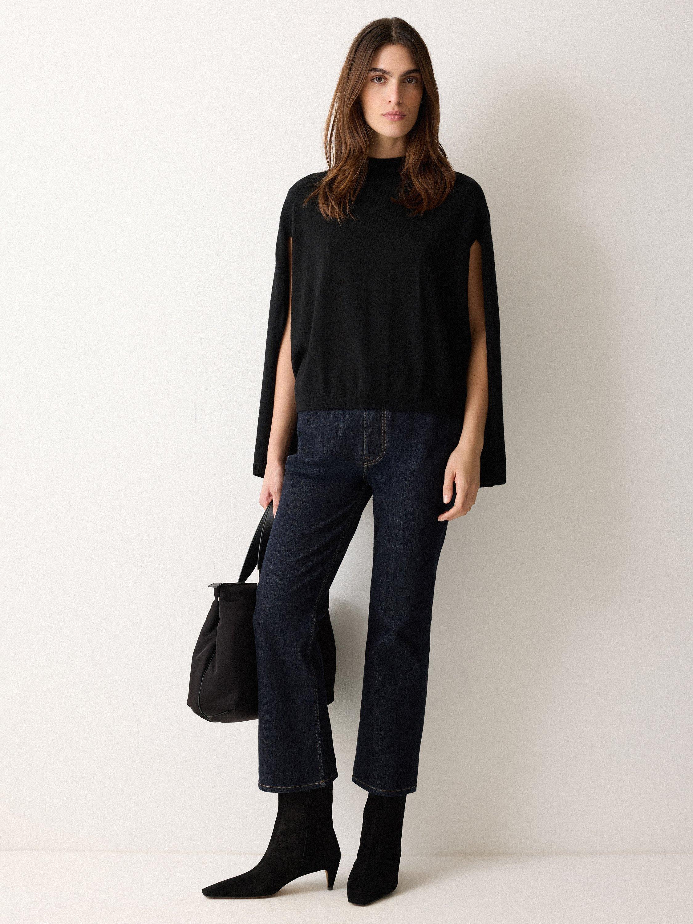 Product image 1 of 5, which shows Jigsaw Wool Sleeveless Funnel Neck Jumper, Black, S-M