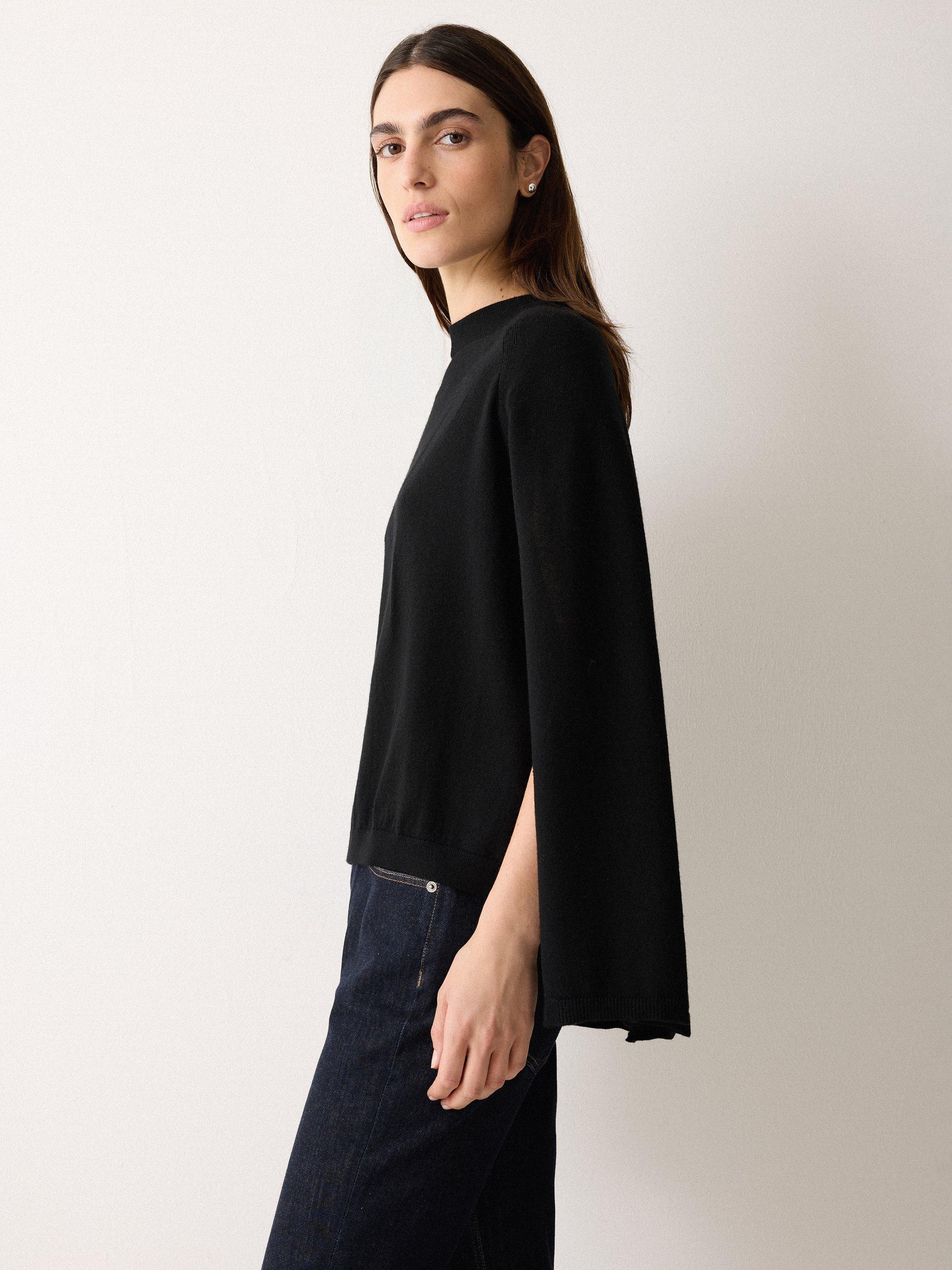 Product image 3 of 5, which shows Jigsaw Wool Sleeveless Funnel Neck Jumper, Black, S-M