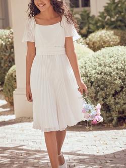 Angel & Rocket Kids' Pleated Georgette Dress, White - view 2, White