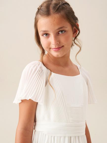 Angel & Rocket Kids' Pleated Georgette Dress, White - view 2, White