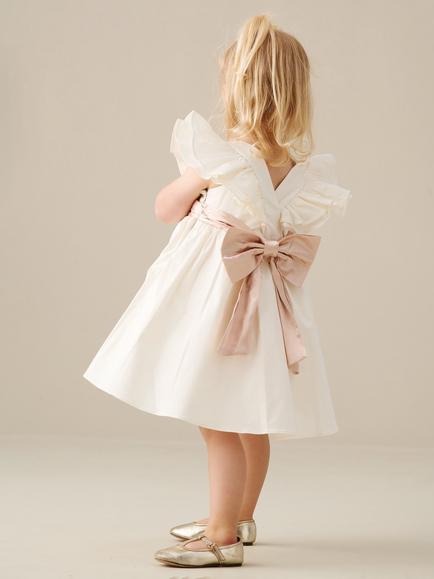 Angel & Rocket Baby Sateen Sash Dress, Natural Cream - view 2, Natural Cream