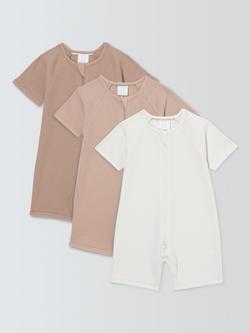 John Lewis Baby Ribbed Romper Suits, Pack of 3, Natural, Natural