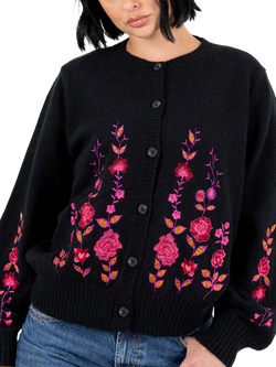 Lovedrobe Floral Embroidery Cardigan, Black, Black
