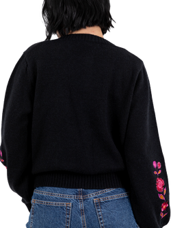 Lovedrobe Floral Embroidery Cardigan, Black - view 2, Black