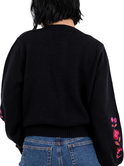 Lovedrobe Floral Embroidery Cardigan, Black - view 2, Black