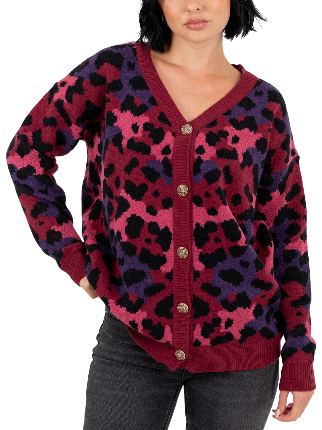 Product image 1 of 9, which shows Lovedrobe Longline Jacquard Cardigan, Multi, Multi, 8-10