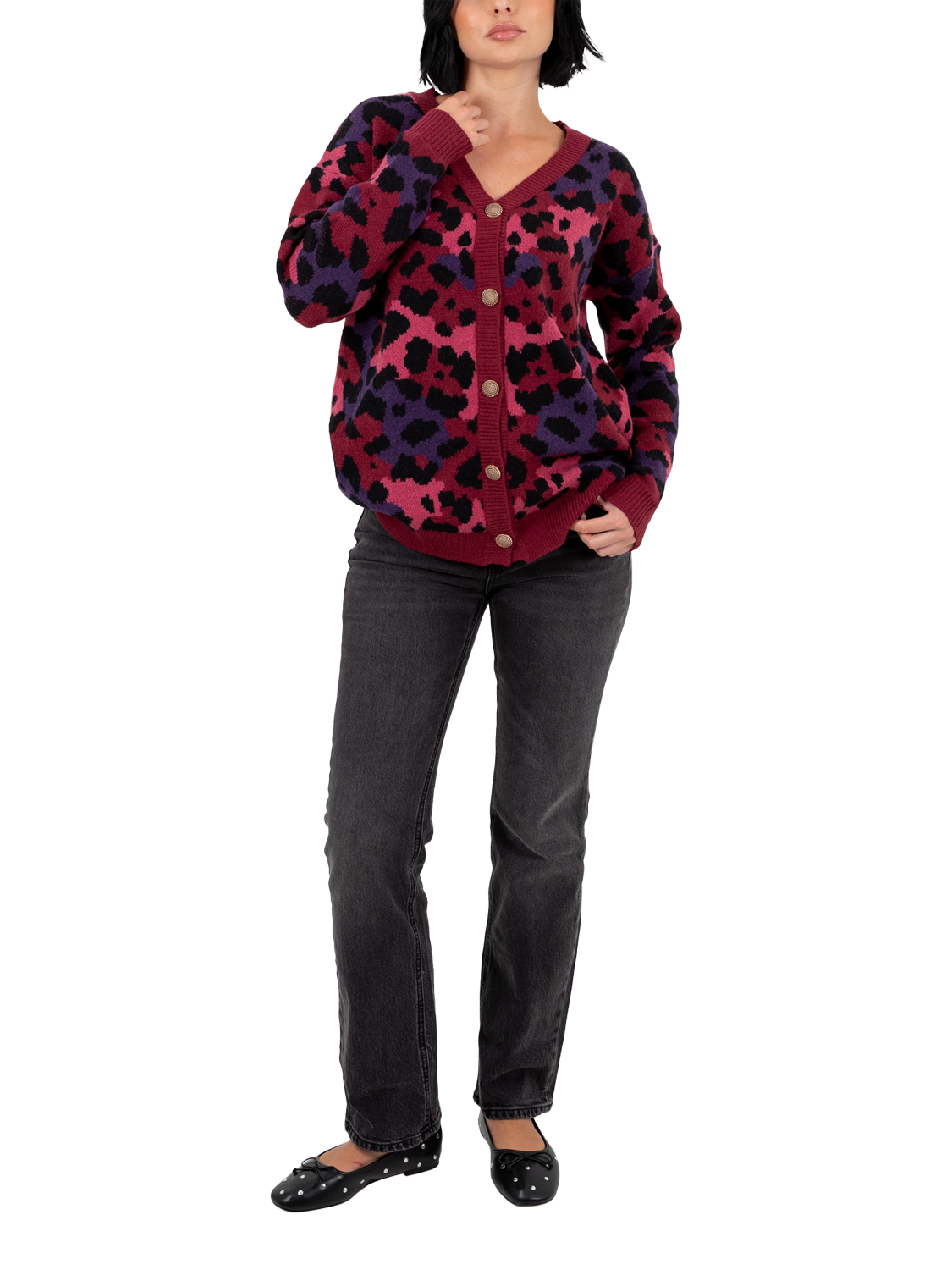 Product image 5 of 9, which shows Lovedrobe Longline Jacquard Cardigan, Multi, Multi, 8-10