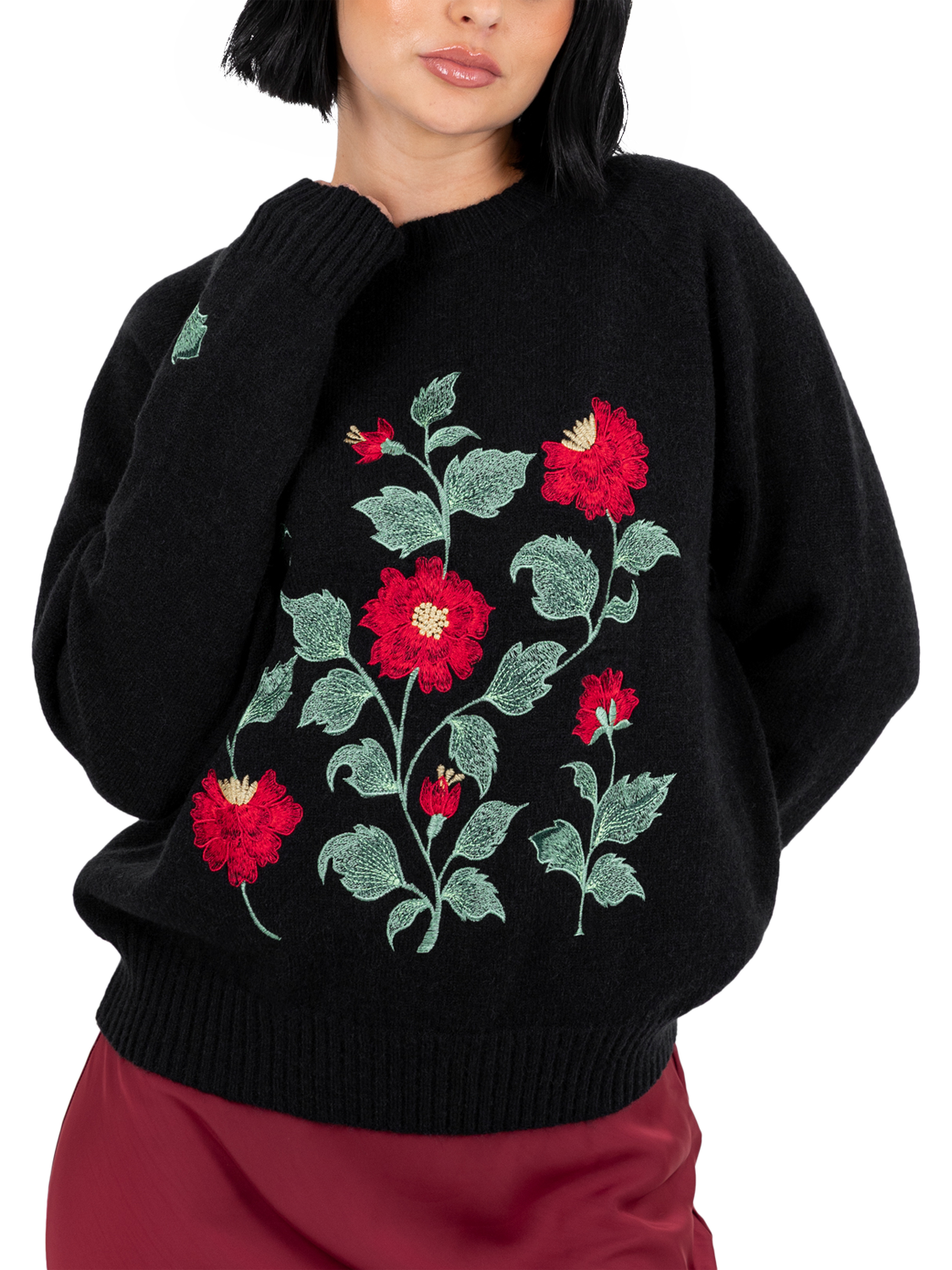 Product image 1 of 8, which shows Lovedrobe Floral Embroidery Jumper, Multi/Black, 8-10