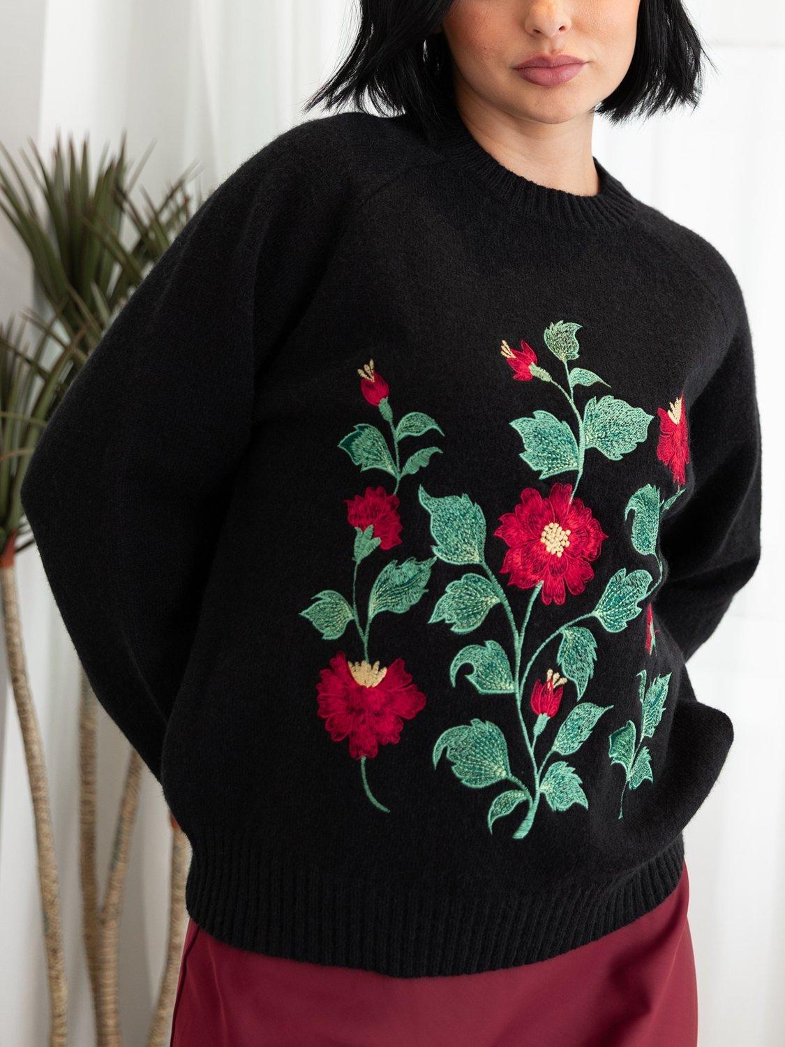 Product image 6 of 8, which shows Lovedrobe Floral Embroidery Jumper, Multi/Black, 8-10